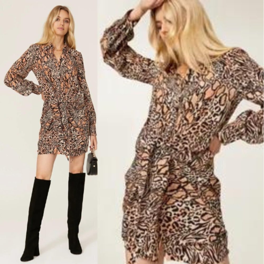Gilbert Farrar Brooke Leopard Tie Shirtdress 17247